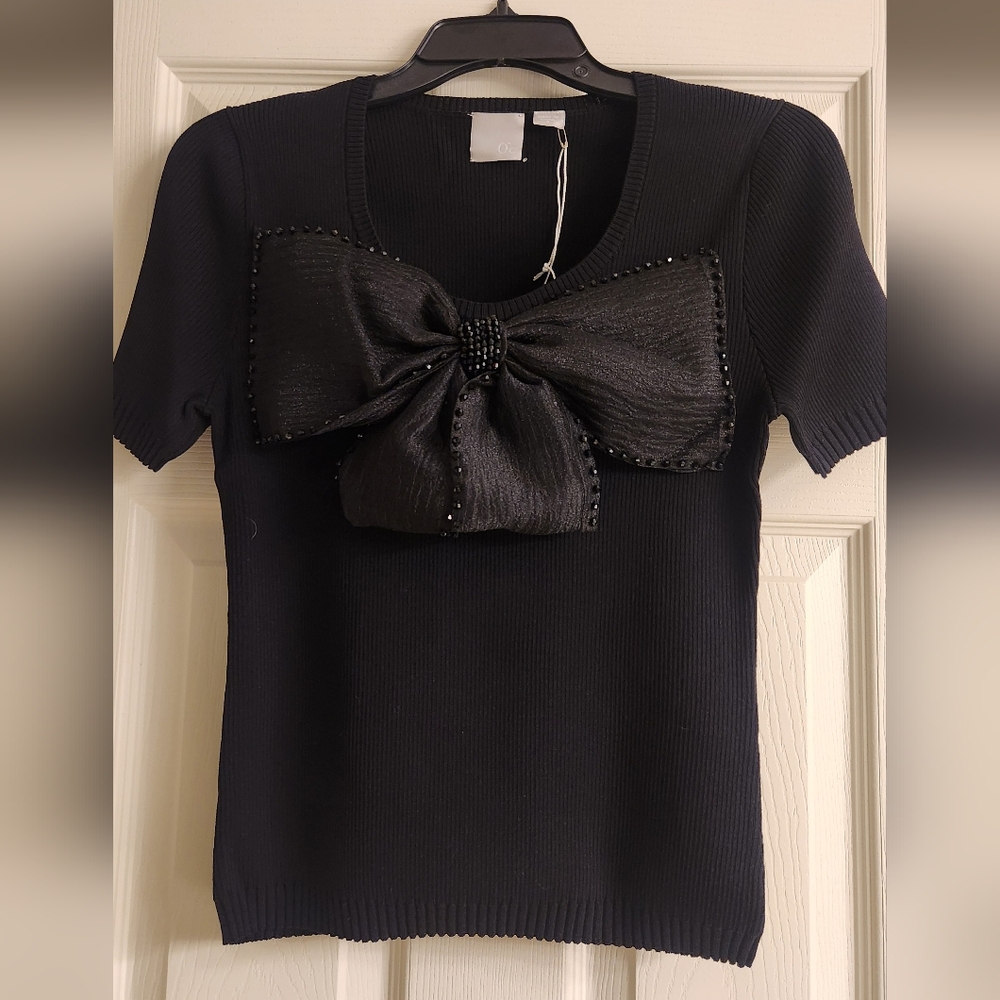 Short-Sleeve Ribbed Bow Sweater